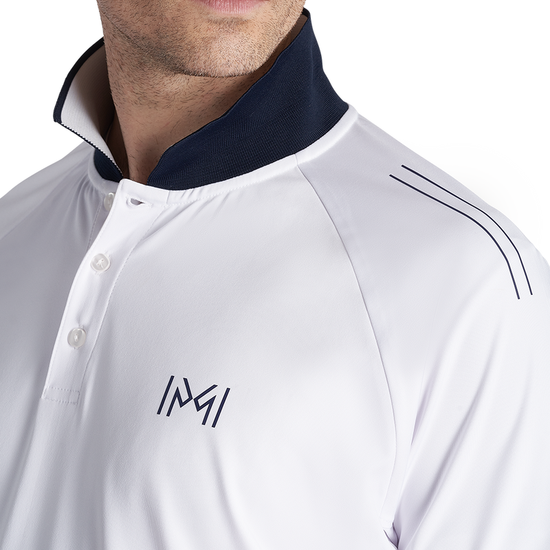 mettle cricket polo logo and collar detail